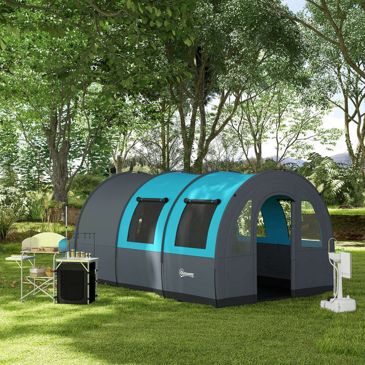 Campingtelt til op til 6 personer, familietelt, separate områder, vandtæt, grå/blå