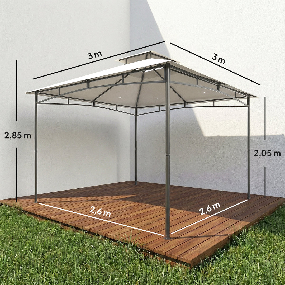 3x3m pavillon, vandafvisende, stabil, vintersikker, havepavillon med udtrækkelig topramme, dobbelttag, cremehvid