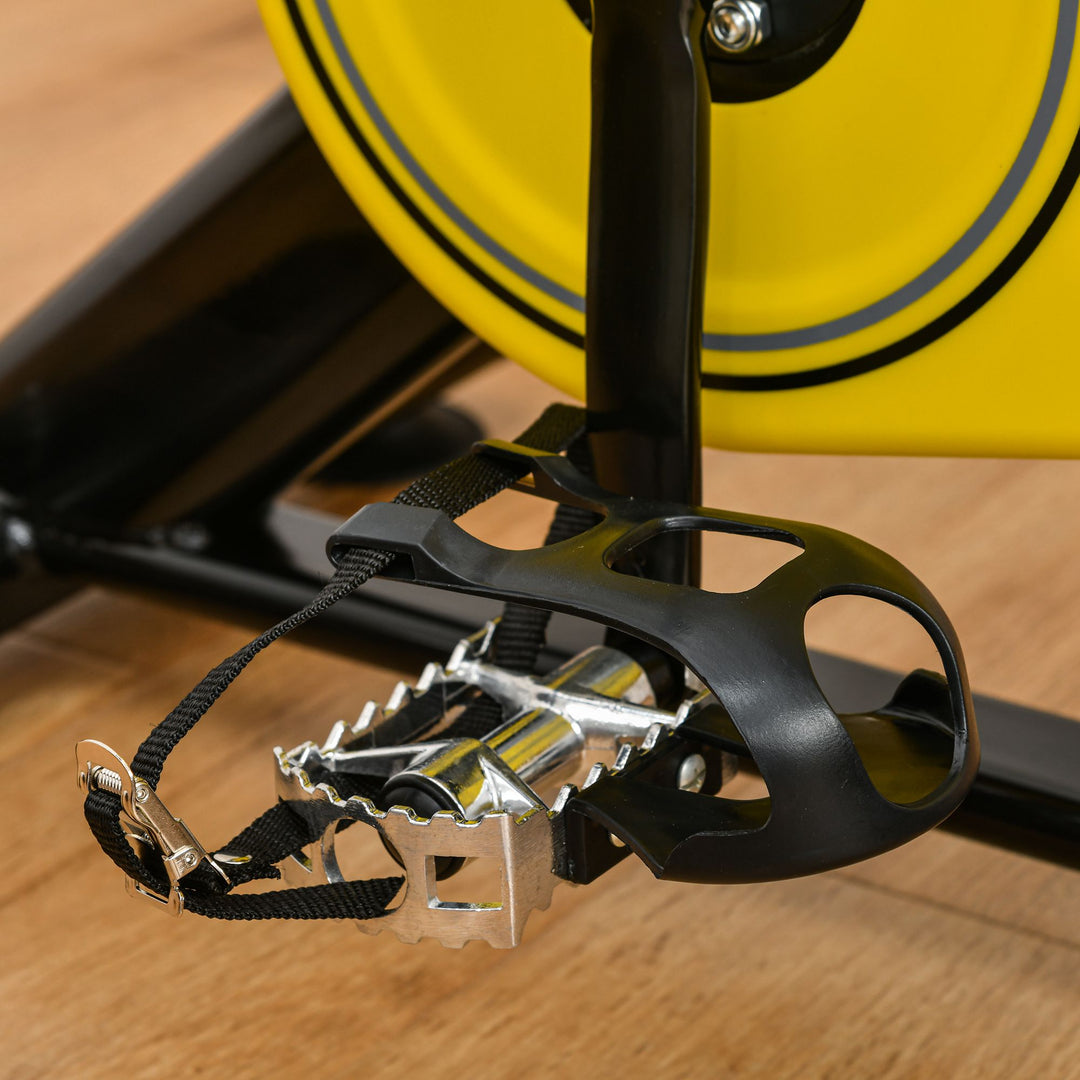 Cykeltræner højdejusterbar motionscykel fitnesscykel rulletræner med remtræk lcd-display stål abs gul + sort 45,5 x 100 x 101-113 cm