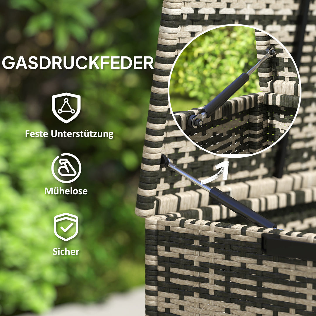 Rattan opbevaringskasse 350l 2-niveau hyndekasse med låg løftestænger bærehåndtag 118 x 57 x 69 cm blandet grå