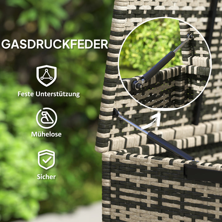 Rattan opbevaringskasse 350l 2-niveau hyndekasse med låg løftestænger bærehåndtag 118 x 57 x 69 cm blandet grå