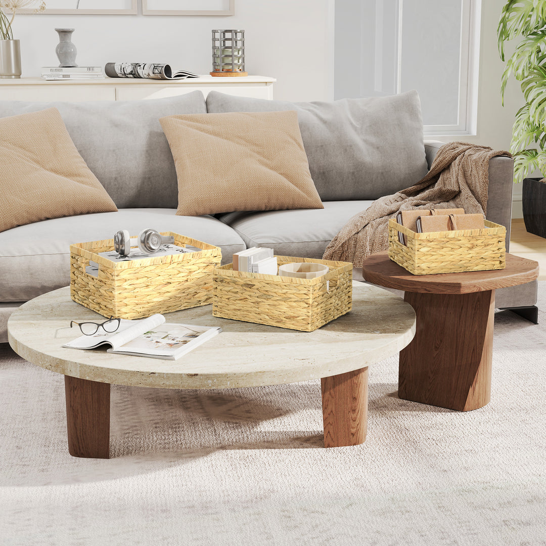 Sæt med 3 opbevaringskurve med håndtag og metalramme, til hylder, soveværelse, stue, badeværelse, naturlig tone