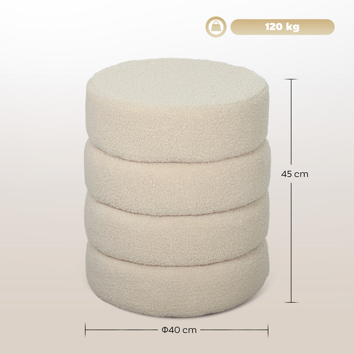 Skammel, rund, teddy fleece, op til 120 kg, ø40x45h cm, beige