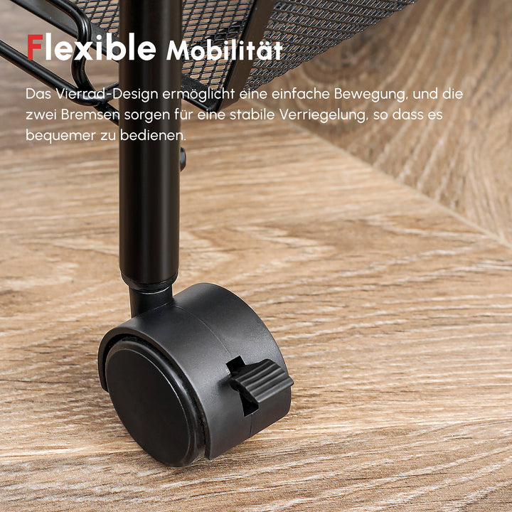 Køkkenvogn med 5 trådkurve, 4 kroge, 4 hjul, 2 håndtag, stål/plast, 45 x 26,5 x 106 cm, hvid