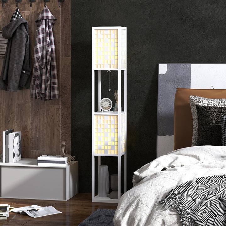 Gulvlampe, gittermønster, 2-lags hylder, til forskellige pærer, hvid