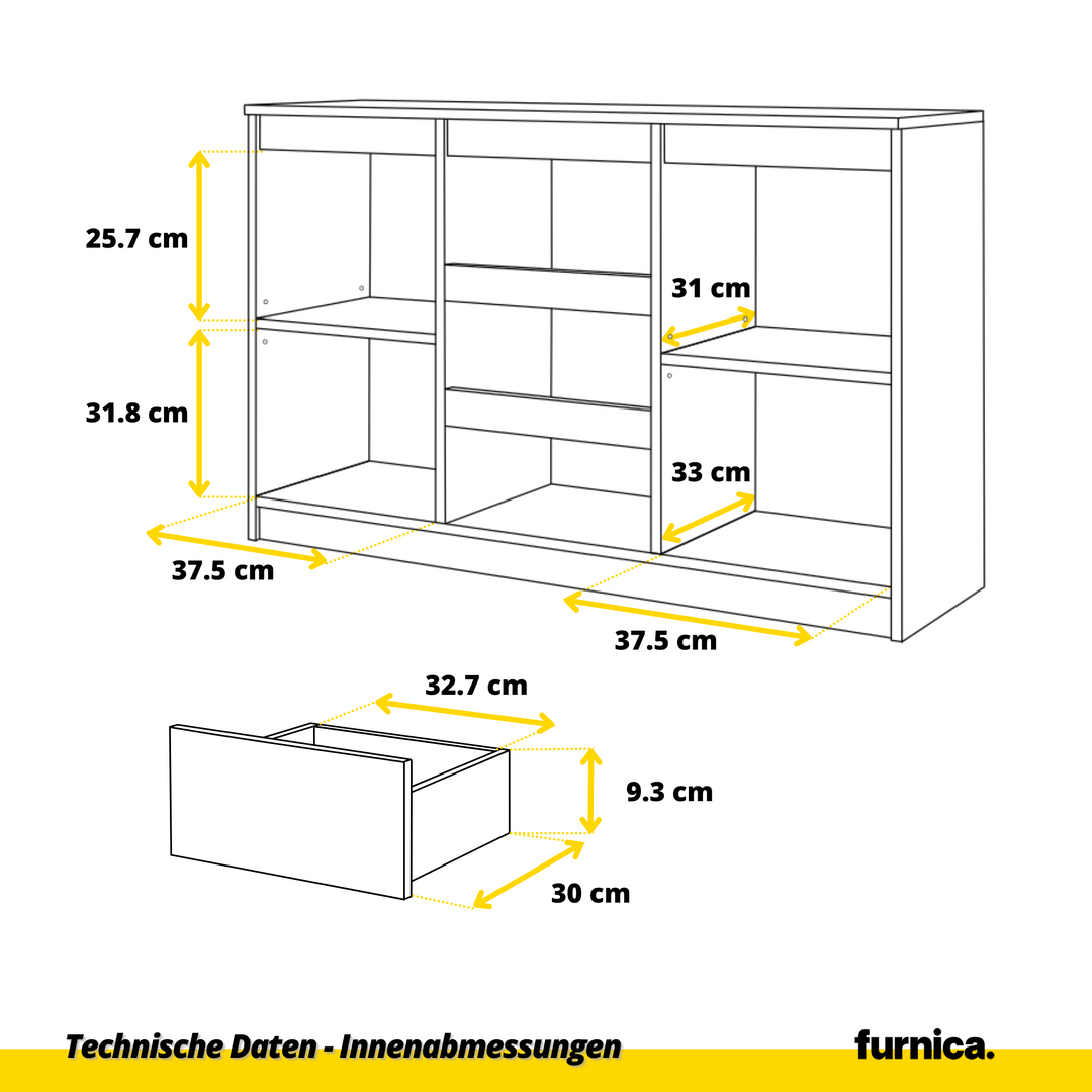 MIKEL - Kommode med 3 skuffer - antracit-grå / naturfarvet H75cm B120cm D35cm