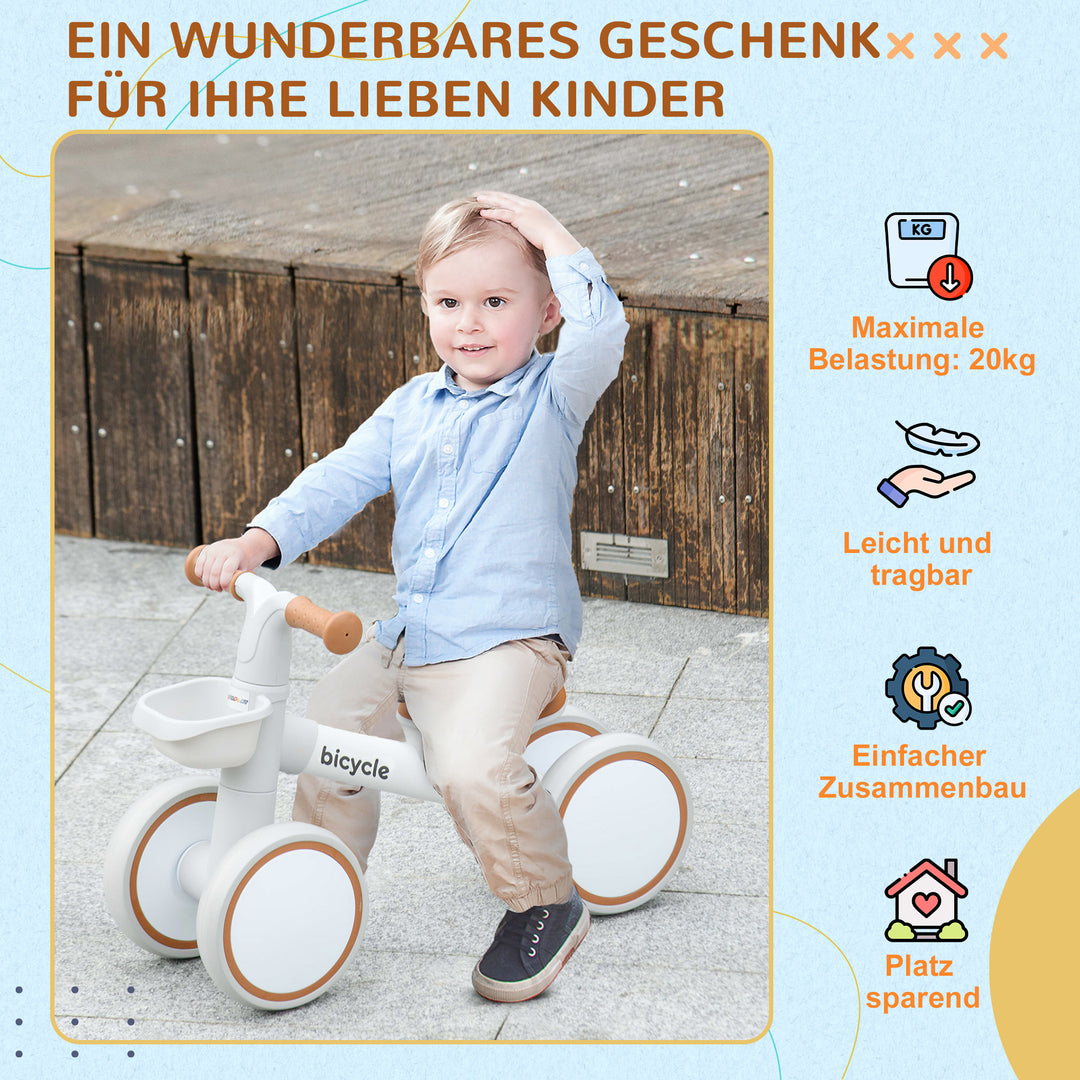 Løbecykel, justerbart sæde, med hjul, til 1-3 år, op til 20 kg, brun/hvid