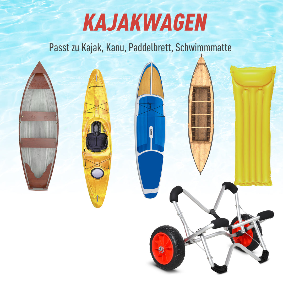 Kajakvogn aluminium bådvogn sammenklappelig transportvogn kunstlæderdæk sølv 75 kg 75 x 43 x 46 cm