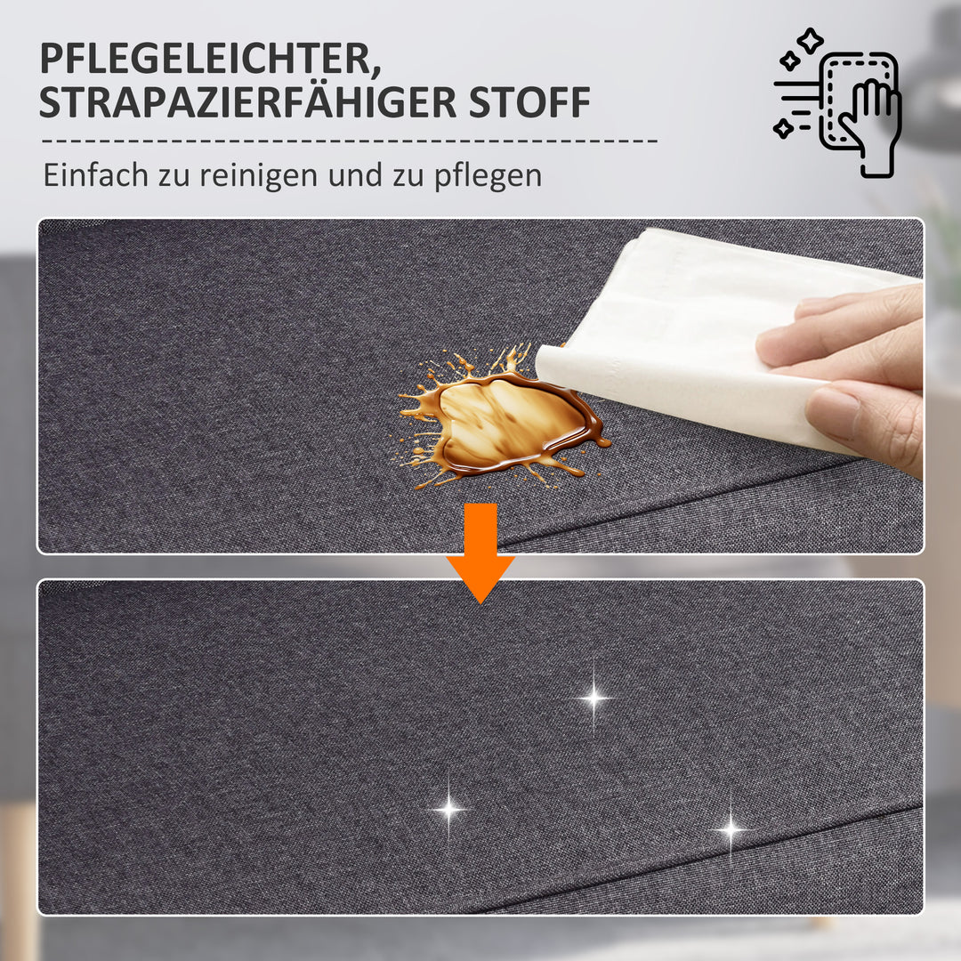 2-Personers sofa, blød polstring, letplejeligt betræk, op til 150 kg, 117 x 56,5 x 77 cm, mørkegrå