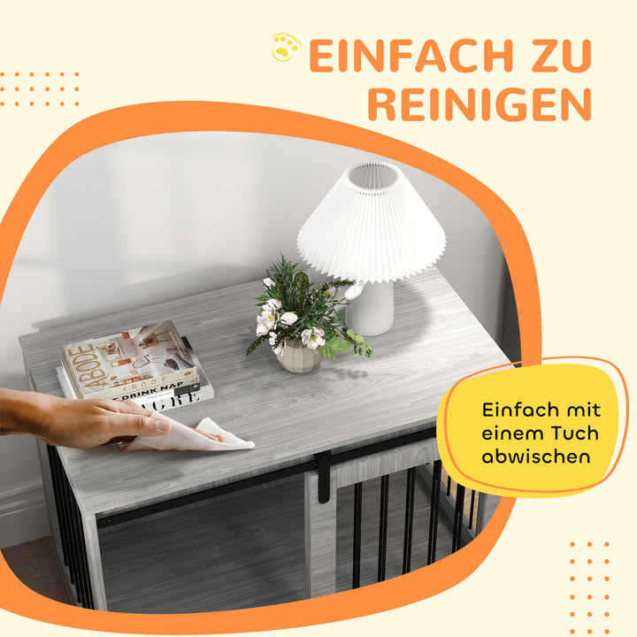 Hundebur med skydedør, ventileret, spånplade og stål, 98 x 58 x 61 cm, grå