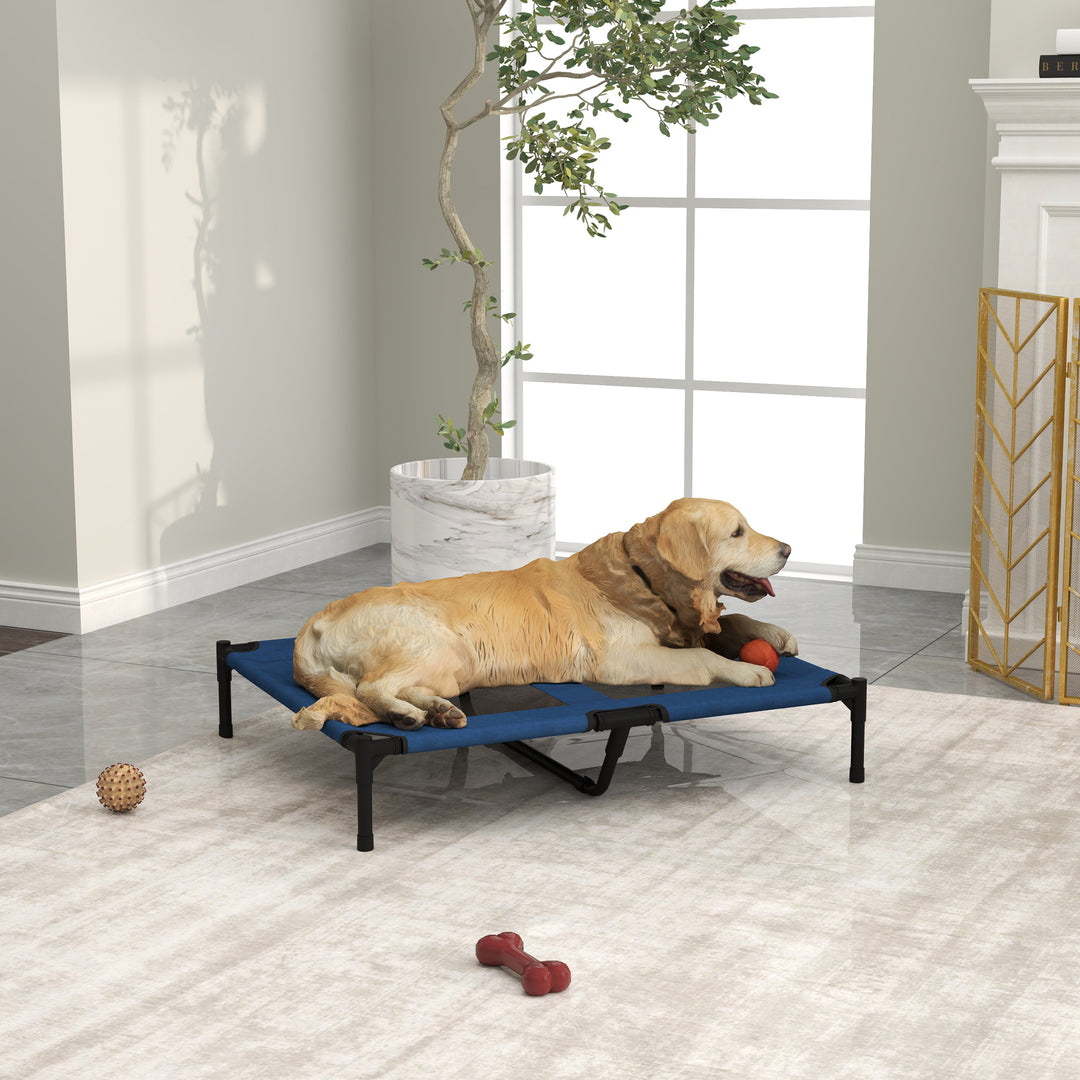 Hundeseng udendørs katteseng kæledyrsseng soveplads metal 600d oxfordstof blå 91,5 x 76,2 x 18 cm