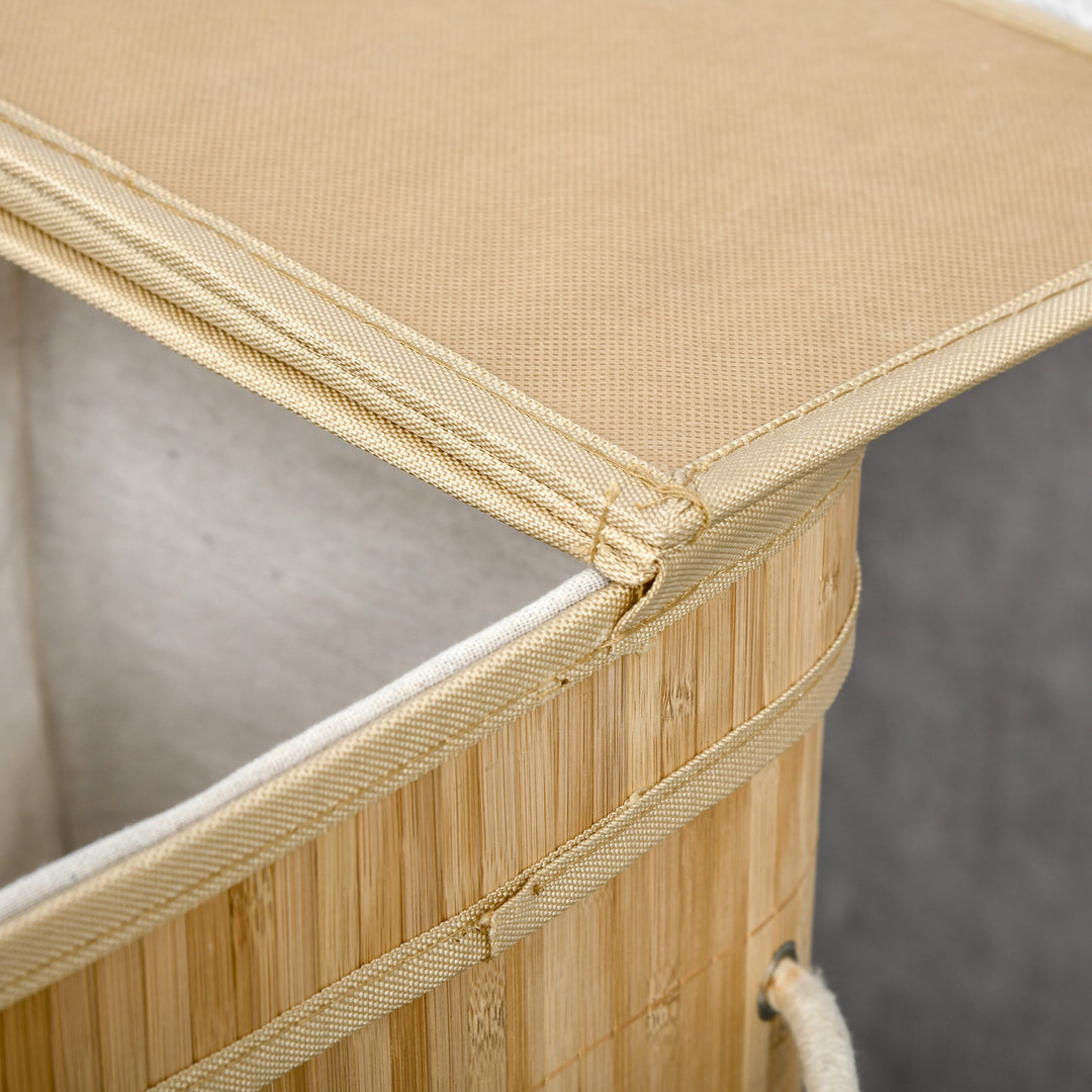 Sammenklappelig bambus vasketøjskurv, praktisk 90 l vasketøjsspand med aftagelig indvendig pose og låg