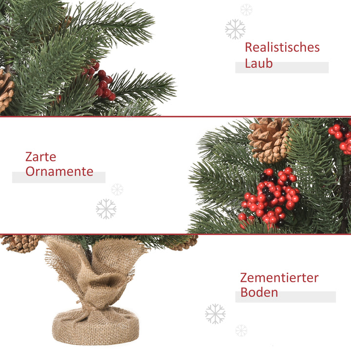 Mini juletræsdekoration, inklusive ornamenter, røde bær, 50 cm høj, inklusive cementbase, grøn + flerfarvet