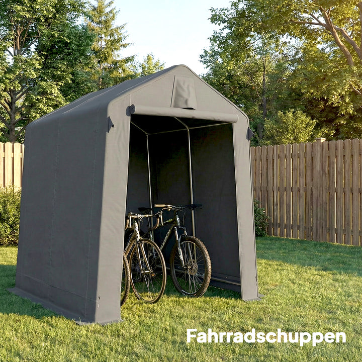 Garagetelt 2,3 x 1,9 m, vandafvisende udstyrstelt med rullestang, lynlåsdør, ventilation, gavltag, mørkegrå