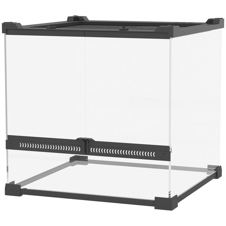 Glas krybdyrterrarium med hævet og vandtæt bund og knaplås