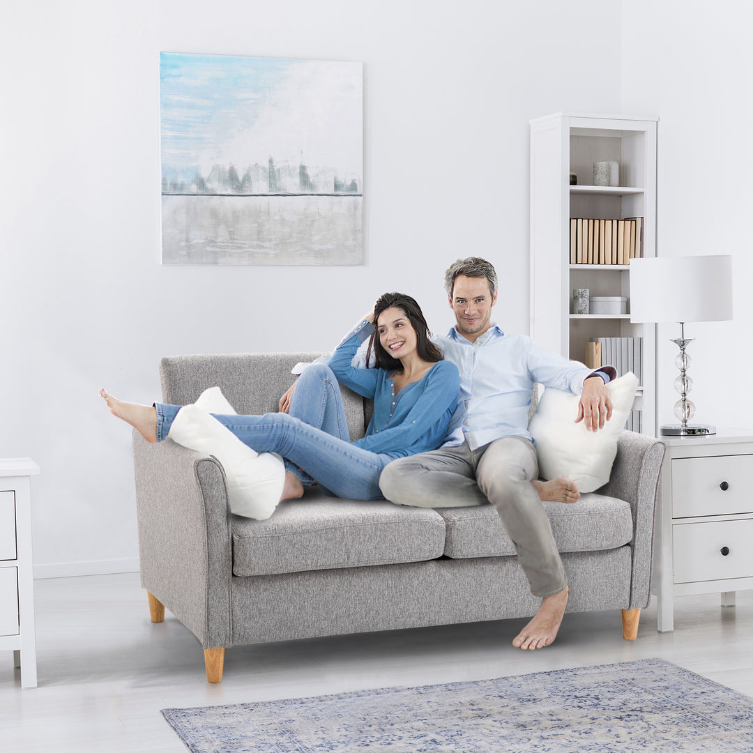 ® To-personers sofa | aftagelige hynder | hør, skum, gummitræ | lysegrå | 141 x 70 x 78 cm