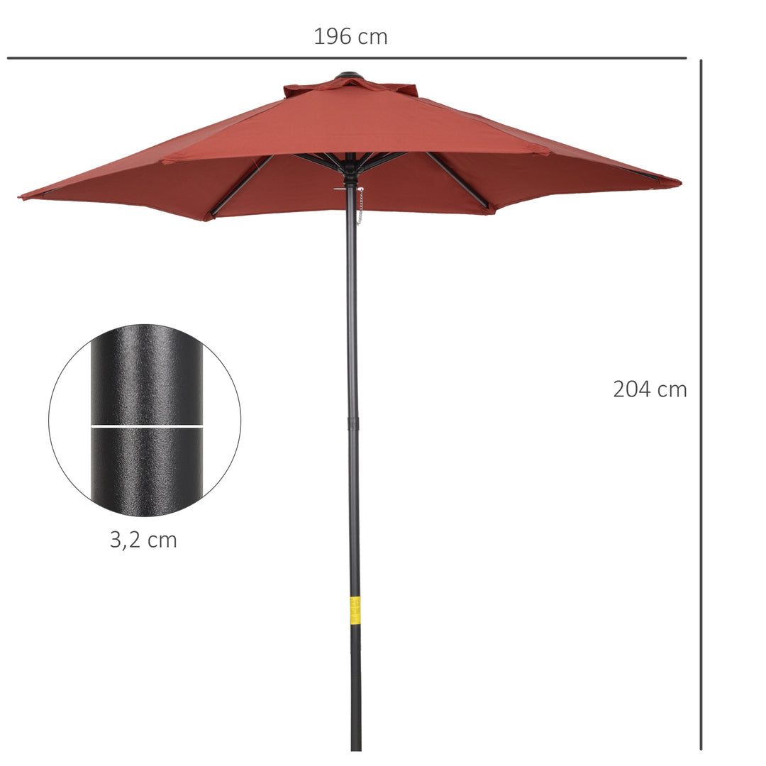 Parasol Ø196 cm, sekskantet balkonparasol til strand, balkon, have, vinrød