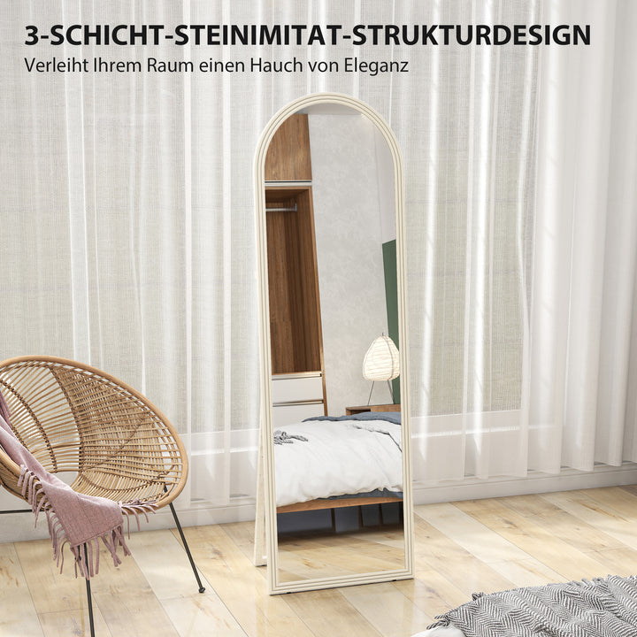 Helfigursspejl, 50 x 160 cm, fritstående, vægmonteret, buet ramme, hvid