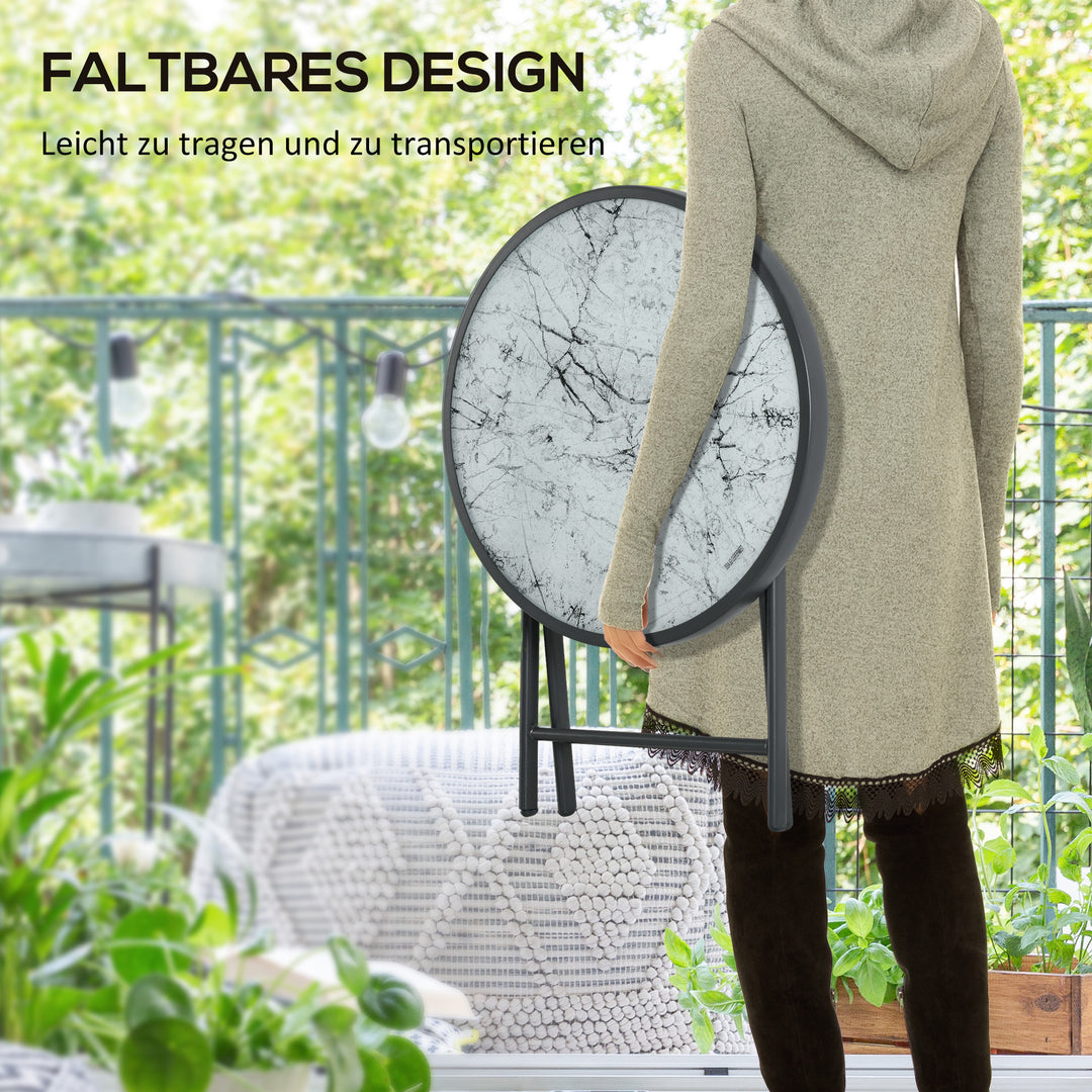Sammenklappeligt sidebord, udendørs klapbord, med bordplade af hærdet glas, til terrasse, 45 x 45 x 50 cm, hvid