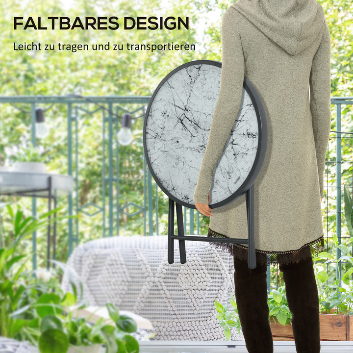 Sammenklappeligt sidebord, udendørs klapbord, med bordplade af hærdet glas, til terrasse, 45 x 45 x 50 cm, hvid