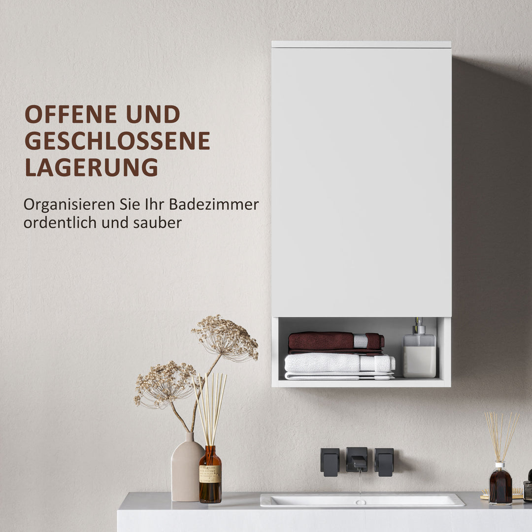 Vægmonteret badeværelsesskab, vægskab til badeværelse med justerbare hylder, åbent rum, træ, hvid