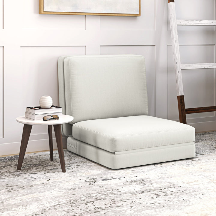 Sammenklappelig gulvstol med hynde, konvertibel polstret sofa, stue, gæsteværelse, kontor, 75 x 268 x 18 cm, cremehvid