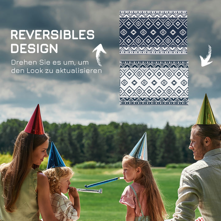 Udendørs tæppe terrassetæppe vejrbestandigt moderne design 182 cm x 274 cm x 0,3 cm sort + hvid