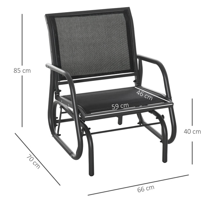 Metal gyngestol, havestol med armlæn og ryglæn, havegynge, lasteevne op til 120 kg, udendørs afslapningsstol til altan, have og terrasse, sort