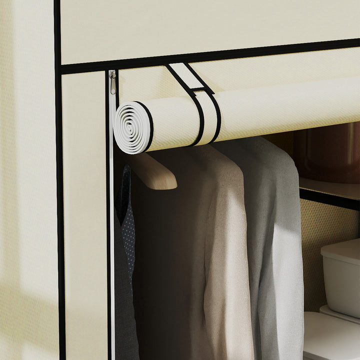Stofgarderobe, opbevaringsløsning, 6 hylder, 1 bøjlestang, beige
