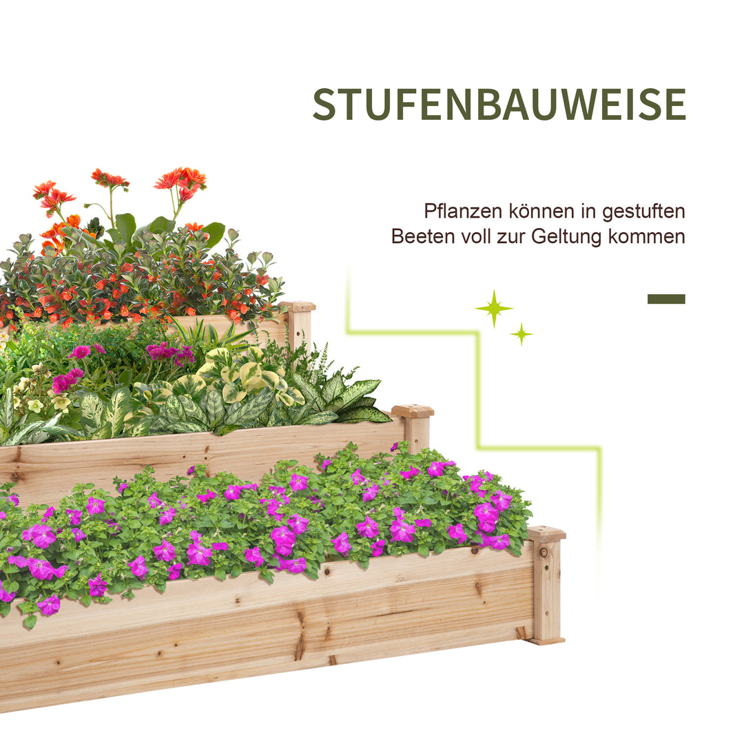 Højbed 3-lags havebed plantebed urtebed blomstertrappe til altanhaven naturlig grantræ 120 x 120 x 56 cm