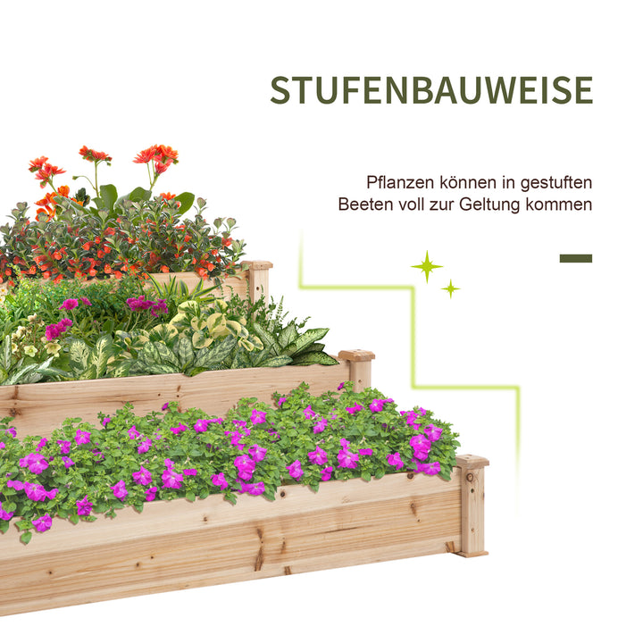 Højbed 3-lags havebed plantebed urtebed blomstertrappe til altanhaven naturlig grantræ 120 x 120 x 56 cm