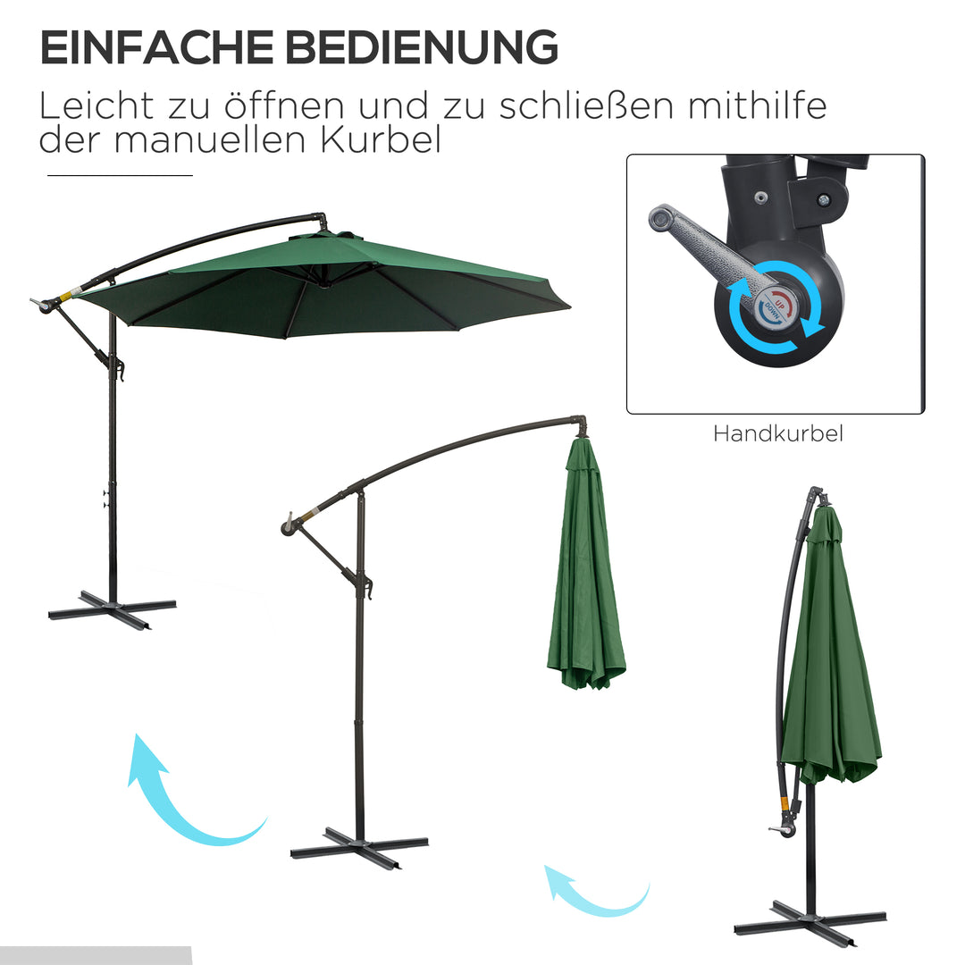 Parasol med håndsving vejrbestandig 3 mx 3 mx 2,5 m xxl grøn