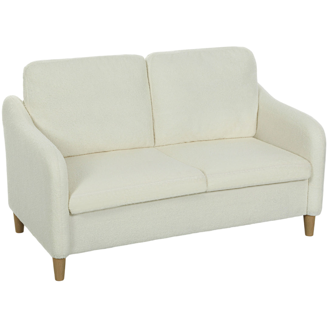 2-personers sofa, lille sofa med sherpa fleece-look, 137 cm, til stuen, cremehvid