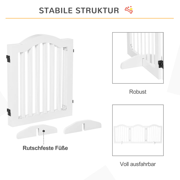 Hundegitter 3-delt, 154,5 x 61 cm sammenklappelig hundegitter med dør, dørsikkerhedsgitter med 2 støttefødder, fritstående trappegitter til køkken, entre, hvid