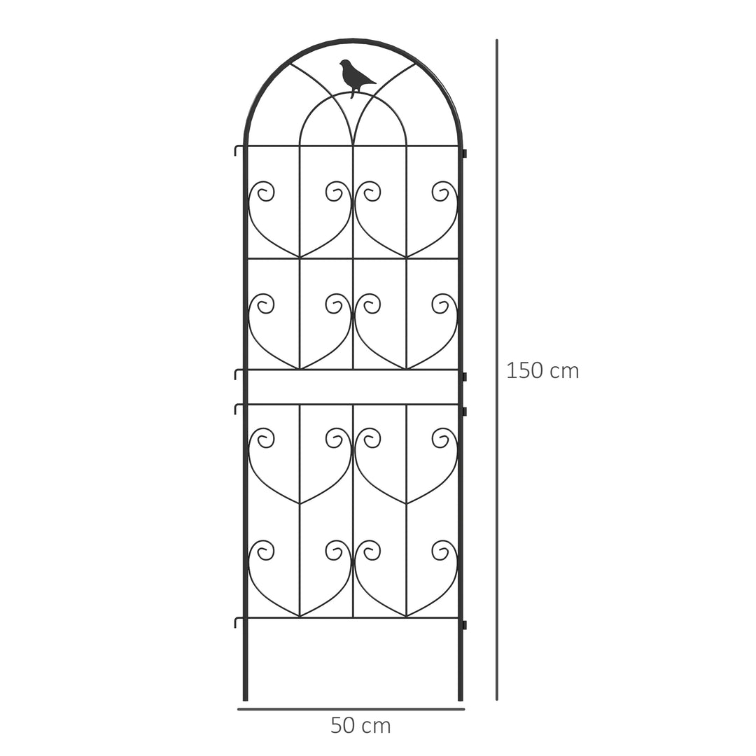 Espalier til klatreplanter med fugle, 2-pak, haveespalier til grøntsager, slyngplanter, blomster, metal, 50 x 150 cm, sort