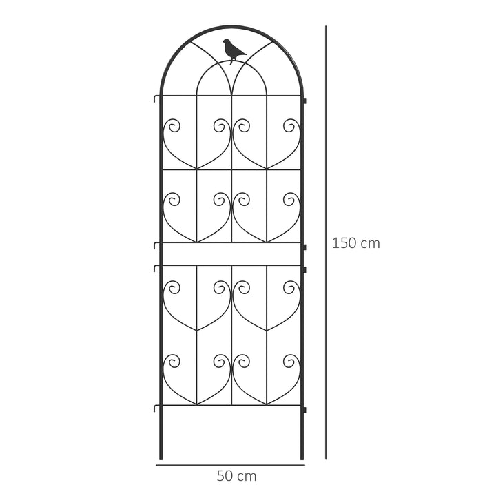 Espalier til klatreplanter med fugle, 2-pak, haveespalier til grøntsager, slyngplanter, blomster, metal, 50 x 150 cm, sort