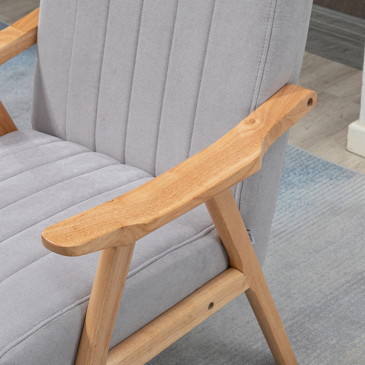 Lænestol i skandinavisk design, op til 120 kg, fløjlslook, massivt træ; 68 cm x 74 cm x 82 cm, natur + grå