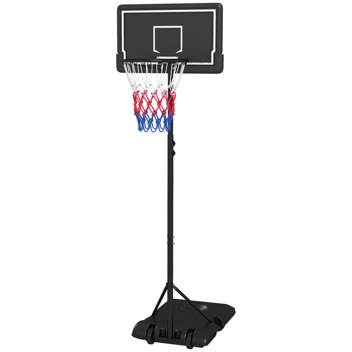 Basketballstativ, højdejusterbart, mobilt, fyldeligt, brudsikkert bagpanel, kurvhøjde 1,82 - 2,13 m, sort