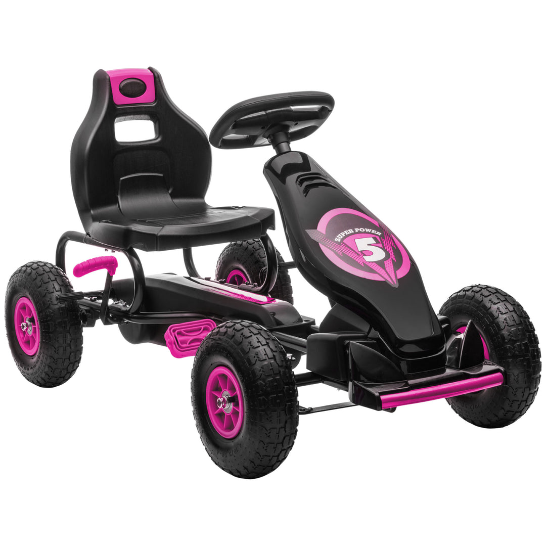 Børne-gokart, med pedaler, justerbart sæde, indendørs og udendørs brug, fra 5 år, pink+sort, 121 x 58 x 61 cm