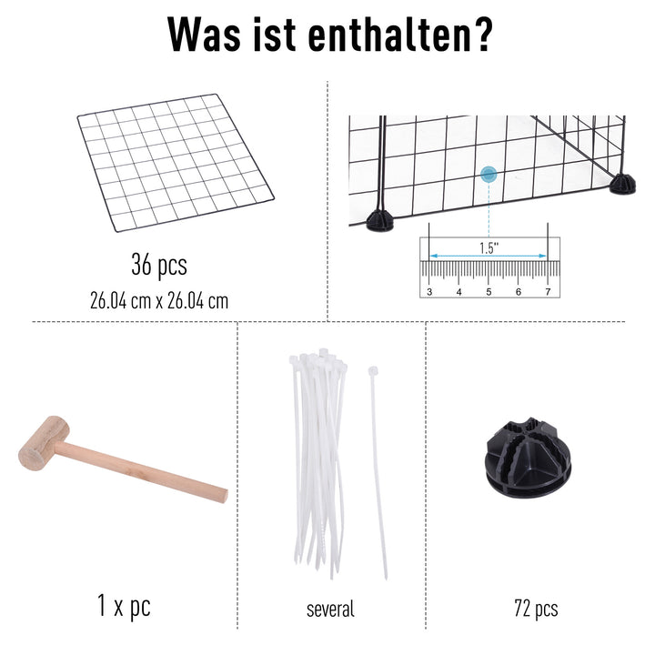 Udendørs indhegning legegård diy hvalpe legegård netindhegning til små dyr lavet af metal net barrieregitter små kæledyr legegård til indendørs 36 paneler sort 146 x 73 x 73 cm