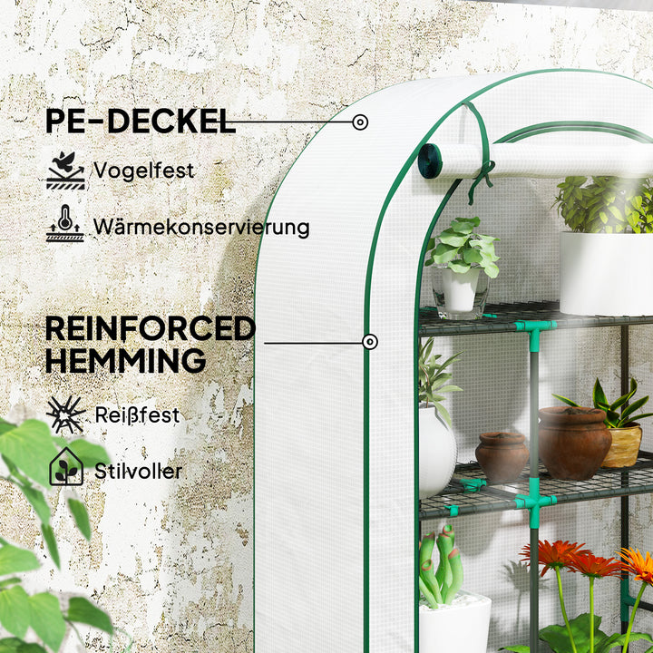Mini drivhus 4-lags drivhus med plastpresenning bærbar rulleport 100 x 45 x 160 cm hvid
