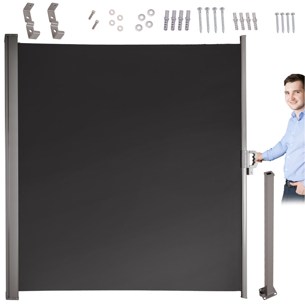 LUARO sideterrassemarkise udtrækkelig skærm 180 x 400 cm grå
