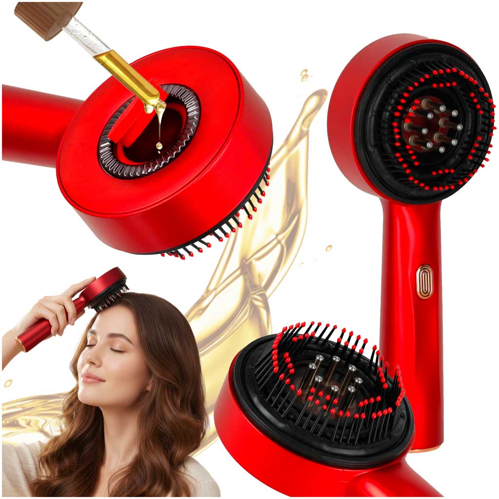 Hovedmassagebørste massager hårpleje rød lys olie applikator USB