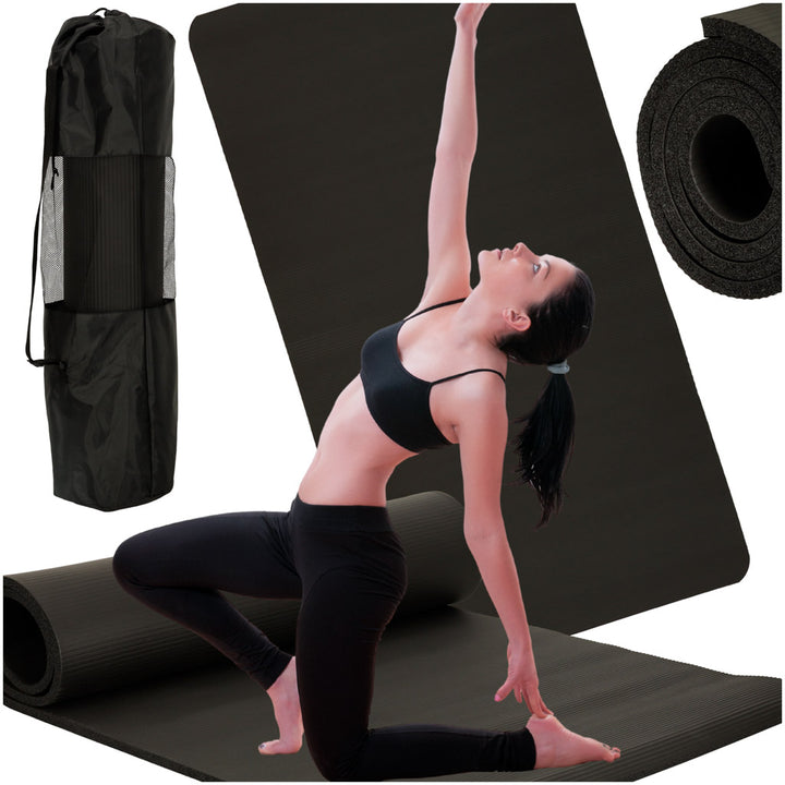Yoga træningsmåtte tyk 185x80x1,5 cm sort