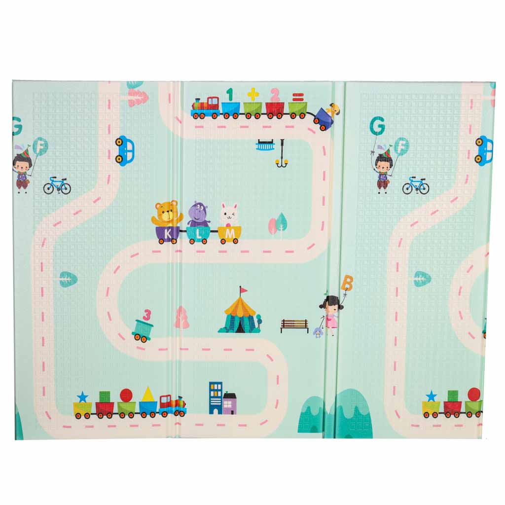 Pædagogisk skummåtte dobbeltsidet foldbar panda street 180 x 200 cm