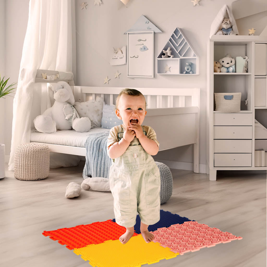 Sansemåtte Montessori fodmassage puslespil 8 brikker farverigt