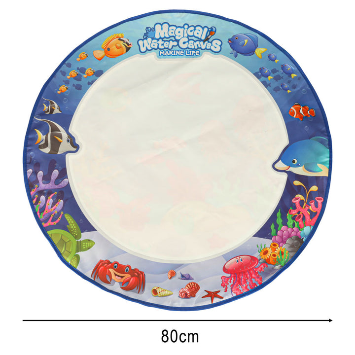 Vandmåtte til maling, tegning med vandmarkører, stempler, stencils, rulle, rund 80 cm vandverden