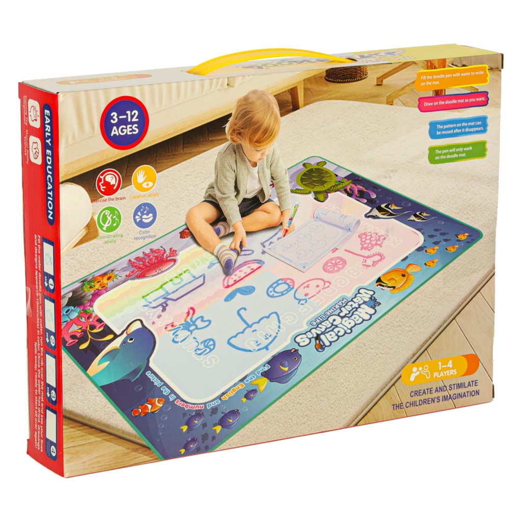 Vandmåtte til maling, tegning med vandmarkører, stempler, stencils, rulle, rund 80 cm vandverden