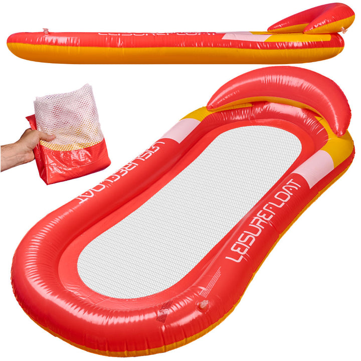 Oppustelig vandmadras til swimmingpool med rødt net