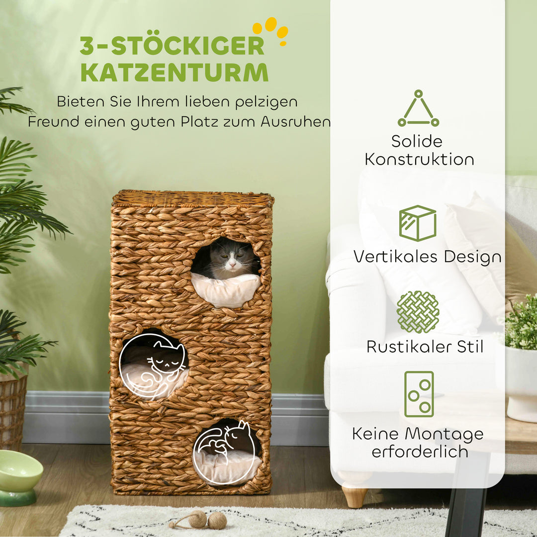 Kradsetræ med kradsetårn, 3 niveauer, polstrede hynder, døråbninger, vandhyacint, lysebrun